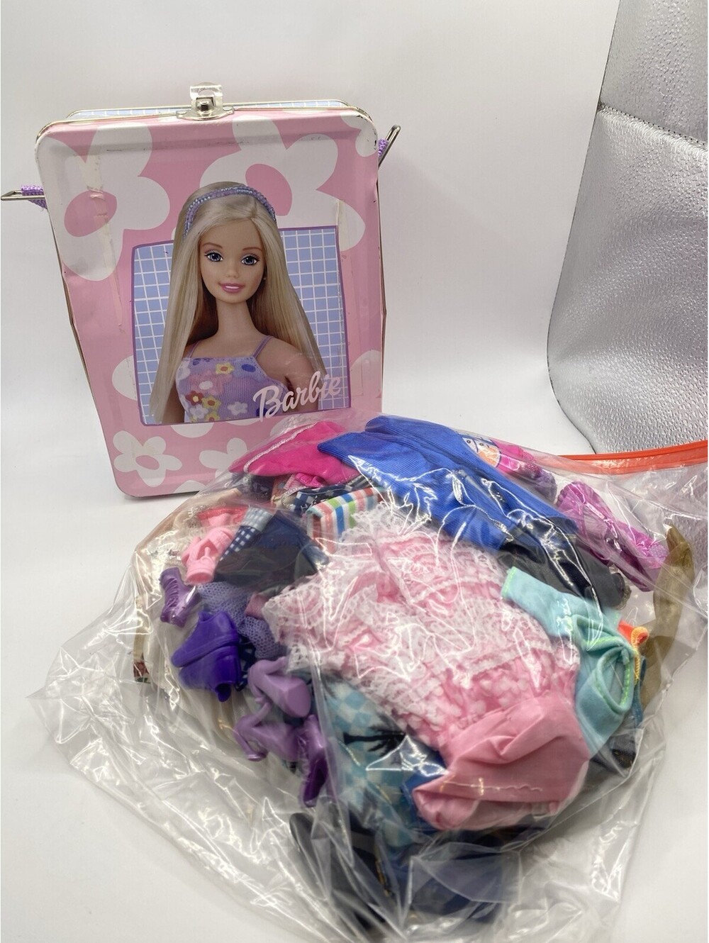 Barbie/ken/ Skipper Clothing Lot In Barbie Tin Lunchbox  Vintage And Modern Read